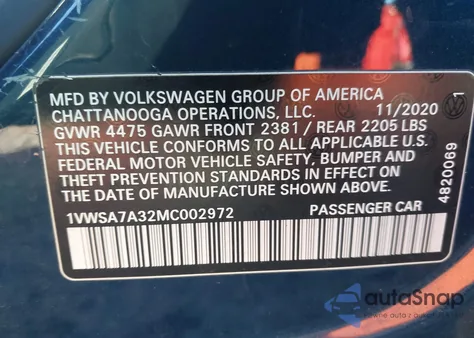 2021 Volkswagen Passat 2.0T Se z USA, uszkodzony, nr VIN 1VWSA7A32MC002972